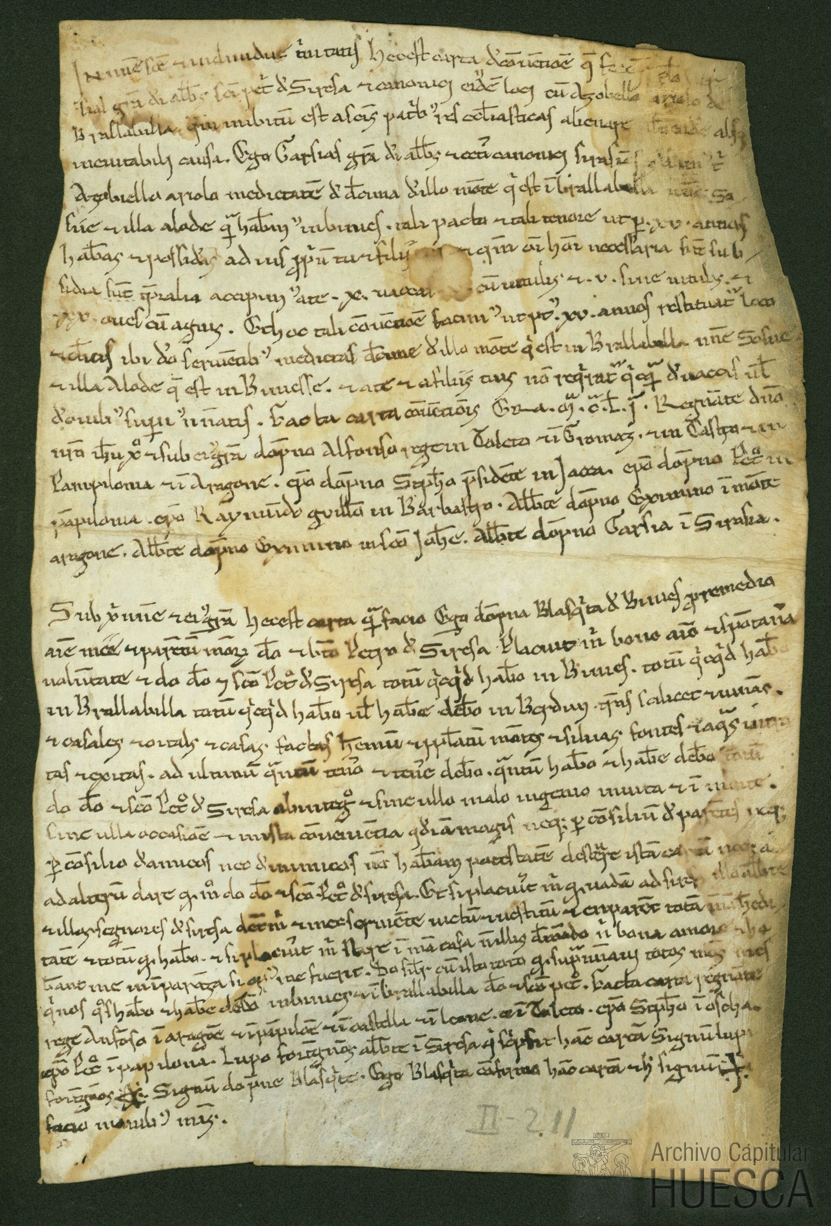 Dos documentos del abad y canónigos de San Pedro de Siresa relativos a sus dominios en Braslavilla y Biniés